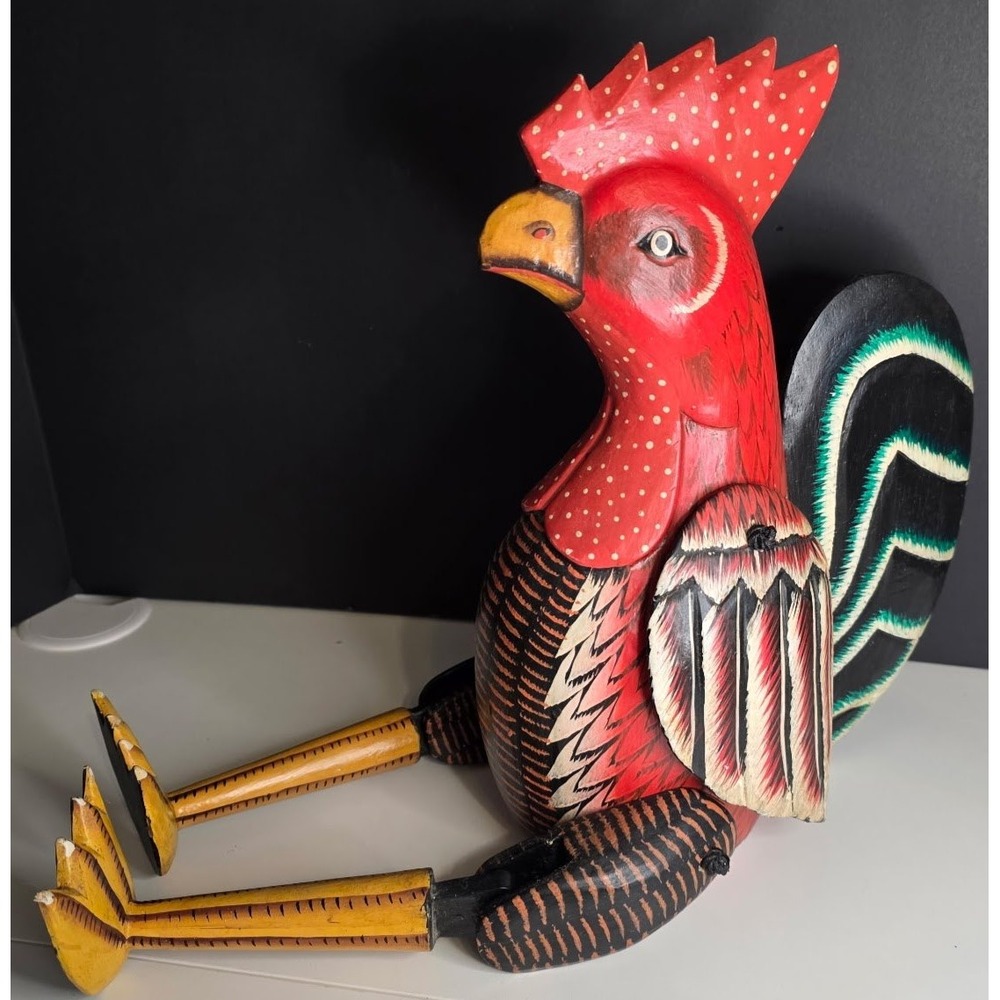Pier 1 Folk Art Hand Painted Wooden Rooster Shelf Sitter Red Folk Art - Picture 2 of 4